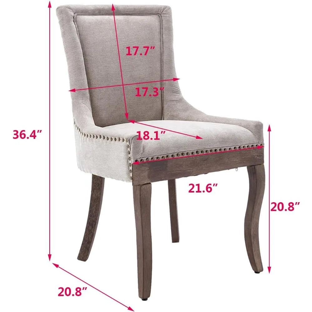 Abric Vintage Upholstered Side Chairs Set of 6, Farmhouse Solid Wood Kitchen Dining Room Chairs with Nailheads Legs