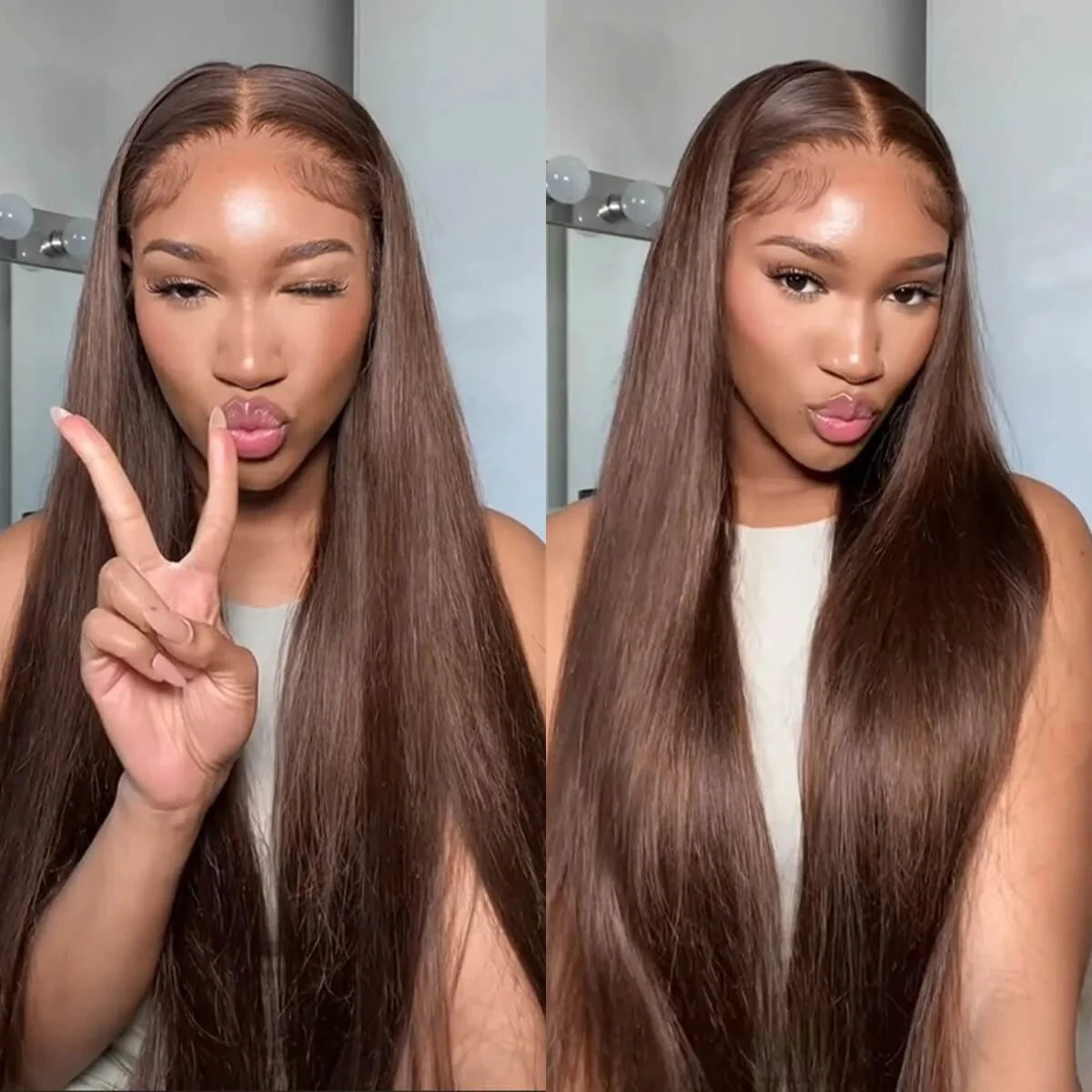 4 Chocolate Brown 13x6 HD Lace Frontal Wig Pre pucked Colored Lace Front Human Hair Wigs For Women Bone Straight Human Hair Wig