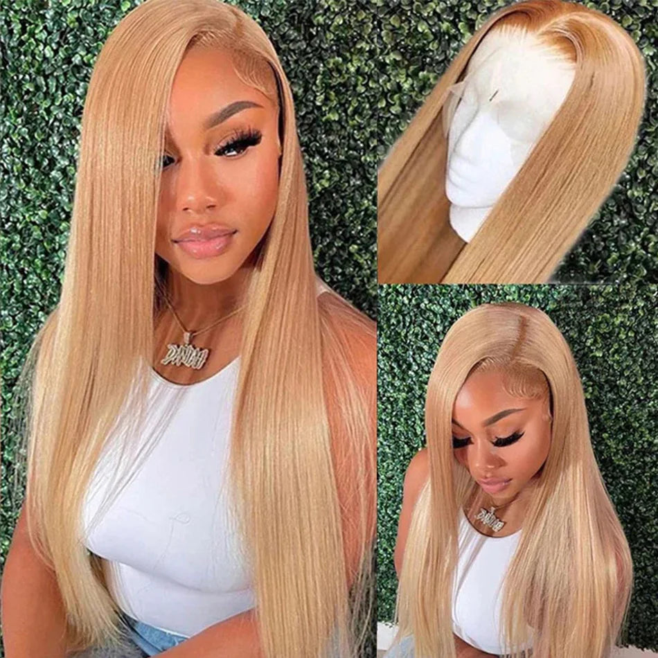 27 Honey Blonde Wig Human Hair Wig 13x4 HD Transparent Lace Front Human Hair Wigs Pre plucked Straight Human Hair Wig For Women