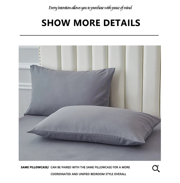 3/4pcs Solid Beding Set, Waterproof Fitted sheet & Bed Sheet & Pillowcases Soft, Queen, KIng, Full, Twin Size, White and Gray