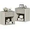 Night Stand Set of 2 Nightstands with Drawer Storage Bed Side Table End Table Large Modern Wood Wide Bedside Stand Mid