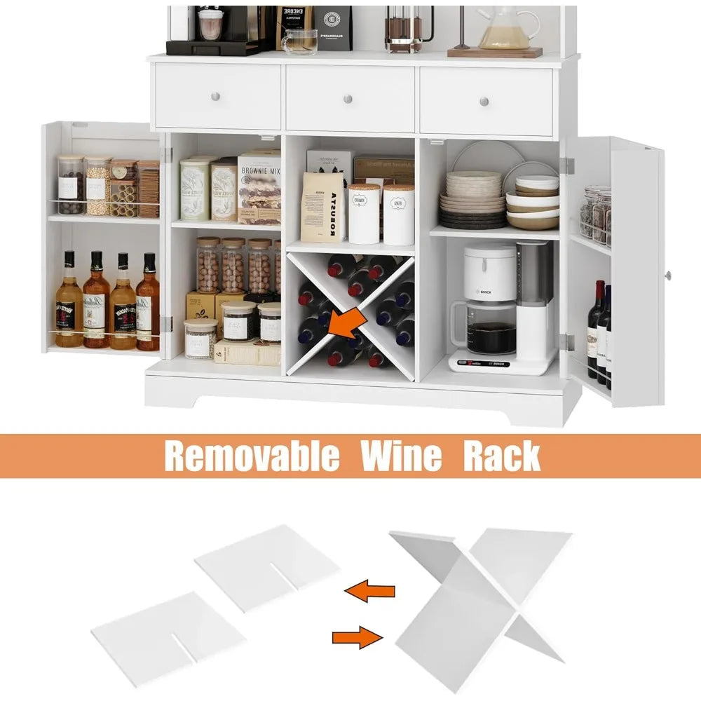 68" Tall Kitchen Pantry Storage Cabinet with Swing Out Doors, Modern Kitchen Hutch with Microwave Stand