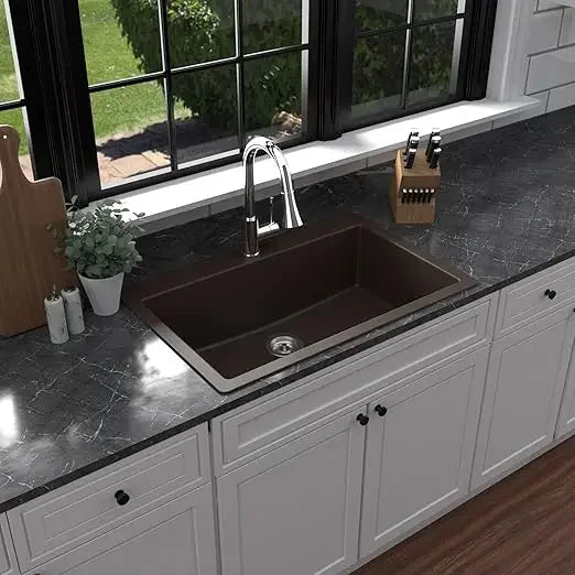 Top Mount. Large Single Bowl Quartz Kitchen Sink in