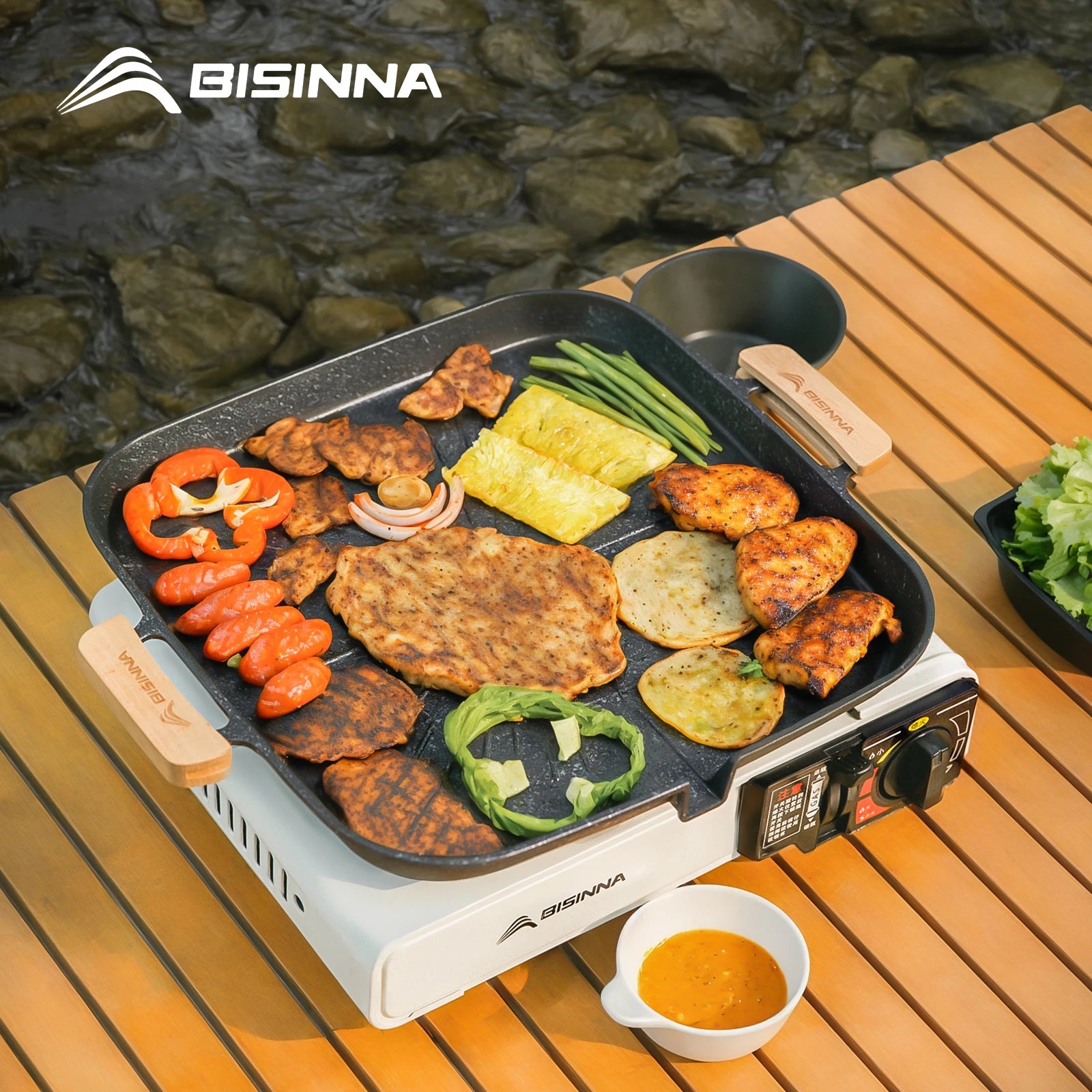 BISINNA Square BBQ Grill Pan Non Stick Stovetop Barbeque Tray Korean Roasting Grill Plate Outdoor Camping Supplies