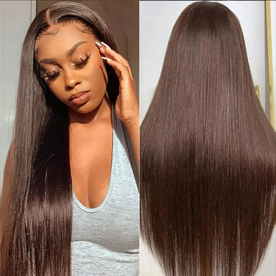 4 Chocolate Brown 13x6 HD Lace Frontal Wig Pre pucked Colored Lace Front Human Hair Wigs For Women Bone Straight Human Hair Wig