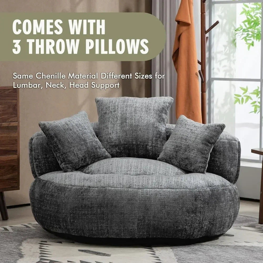 Bean Bag Chair Sofa with Pillows, Beanbag Lazy Chair for Living Room, Stuffed Round Sofa Chair Fluffy Sofa Bed