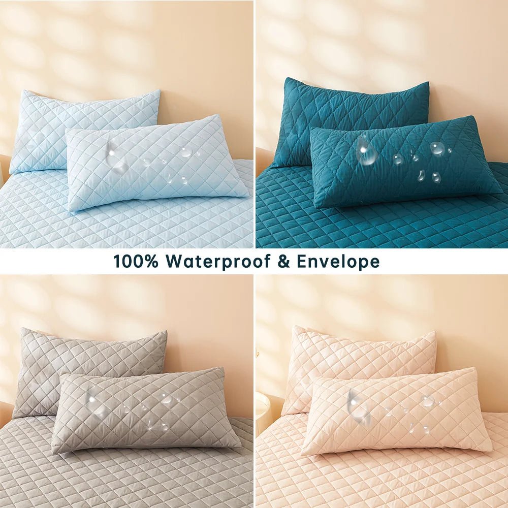 2pcs Waterproof Throw Pillowcases Envelope Soft Breathable Pillow Covers for Bed Protector 50x75cm, Grey/Blue/Green