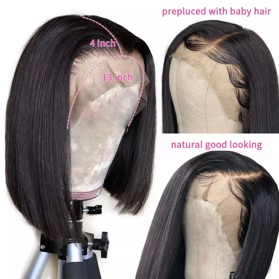 BB face Human Hair Bob Wigs 13x4 HD Lace Front Human Hair Wigs For Women Pre pucked Brazilian Straight Bob Lace Front Wigs 180%
