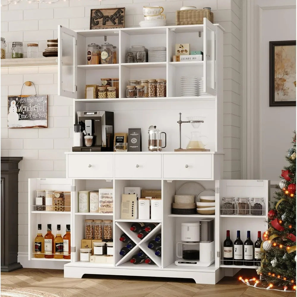68" Tall Kitchen Pantry Storage Cabinet with Swing Out Doors, Modern Kitchen Hutch with Microwave Stand