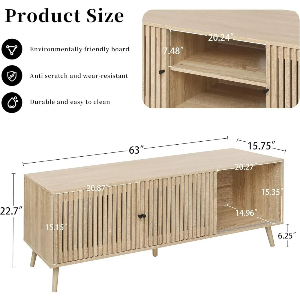 Mid Century Modern TV Stand for Televisions , with Sliding Doors and Storage, Television Stands, TV Consoles,