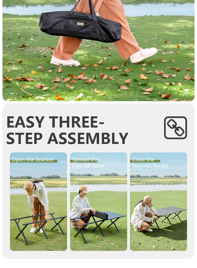 BISINNA Outdoor Egg Roll Table Portable Folding Table Carbon Steel Desk for Picnic Camping Hiking Travel Barbeque With Carry Bag