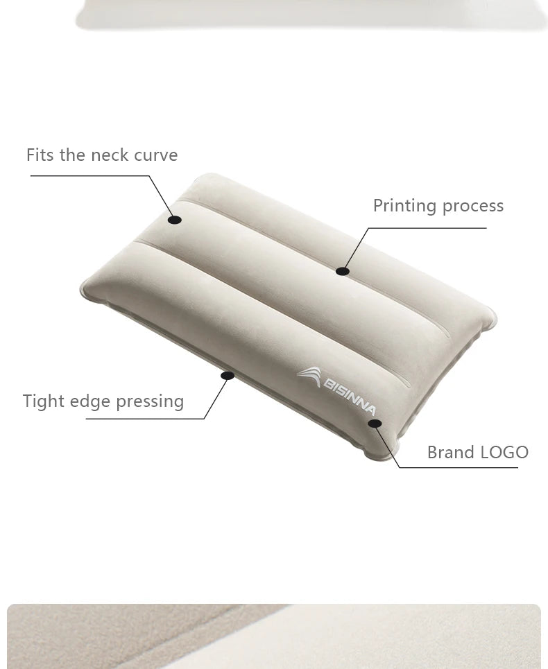 BISINNA Inflatable Pillow,Portable Camping Neck Pillow,Compressible Folding Flocking Air Cushion for Sleeping Travel Hiking