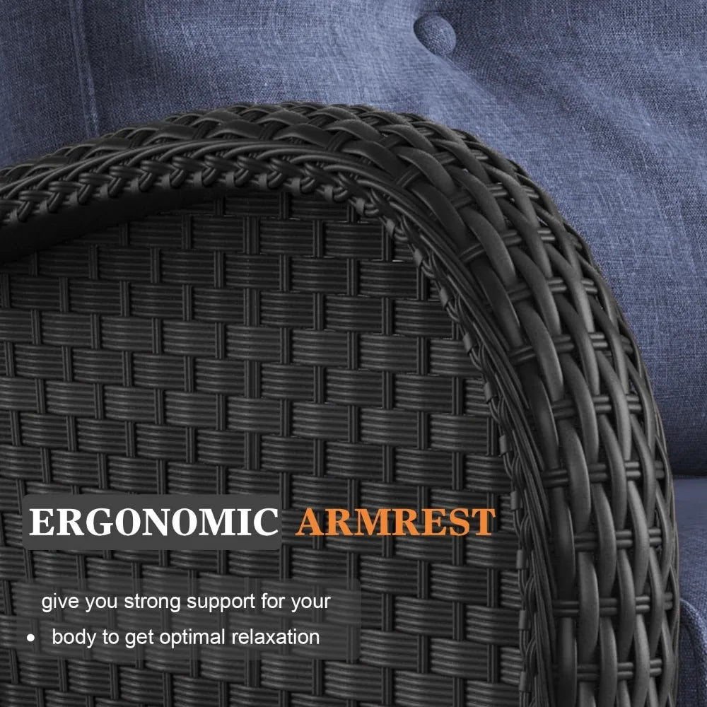 6 Pieces Patio Furniture Sets Wicker Rattan High Back Outdoor Swivel Rocking Chairs Set with 3-Seat Couch Ottomans and  Table