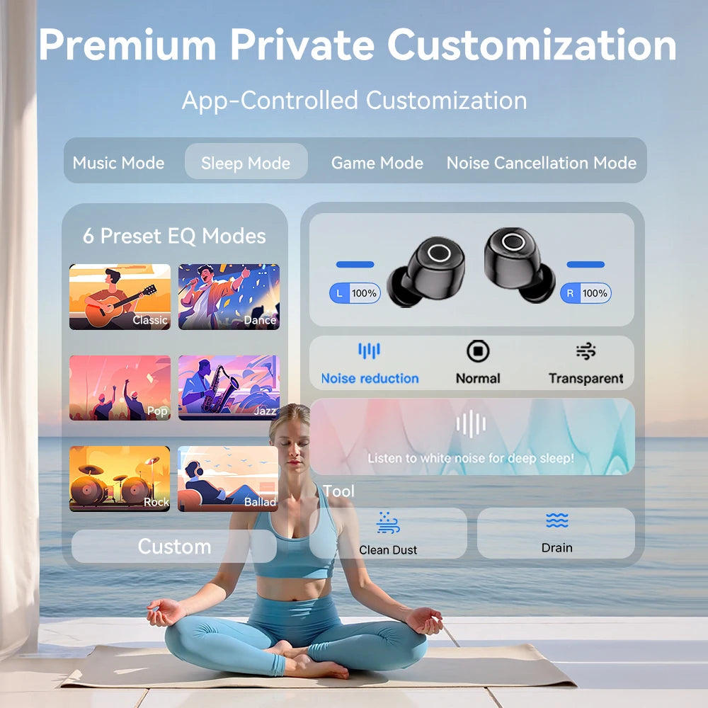 Realfit F4 Sleep Earphones Mini ANC Bluetooth Earphones 40dB Active Noice Cancellation HIFI Heavy Bass Wireless Earbuds