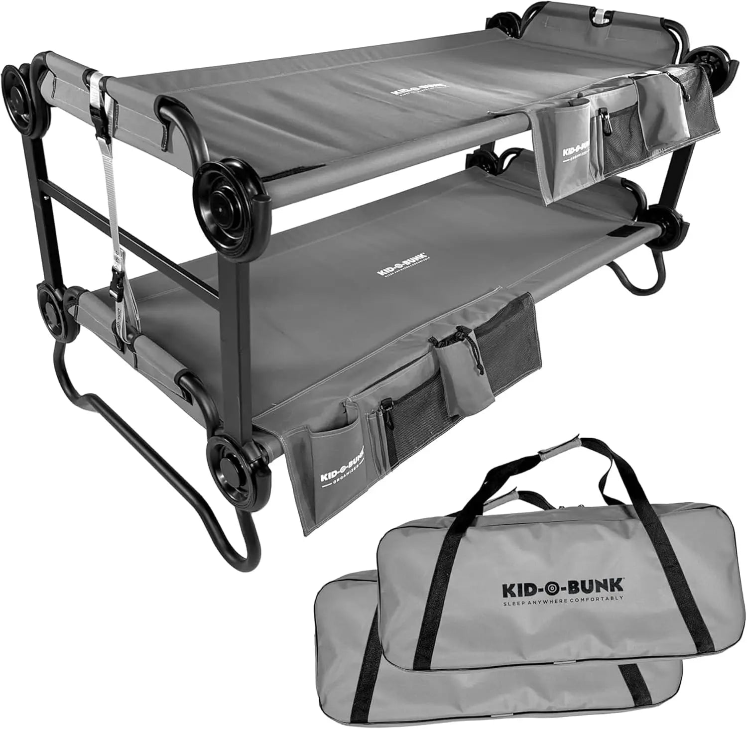 Youth Kid-O-Bunk 2 Person Bench Bunked Double Bunk Bed Cots with 2 Side Organizers and Carry Bags for Outdoor Camping Trips