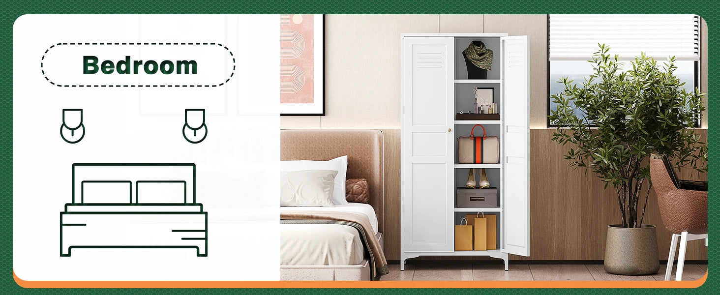 White Storage Cabinet with Feets-Metal Home Kitchen Pantry Cabinets with Doors and Adjustable Shelves,Organization Locker