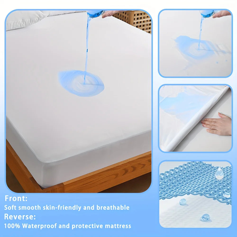 1pc Waterproof Jersey Knit Fitted Sheet, Stretch Breathable Bed Sheet Noiseless Mattress Cover for Bedroom 160x200cm