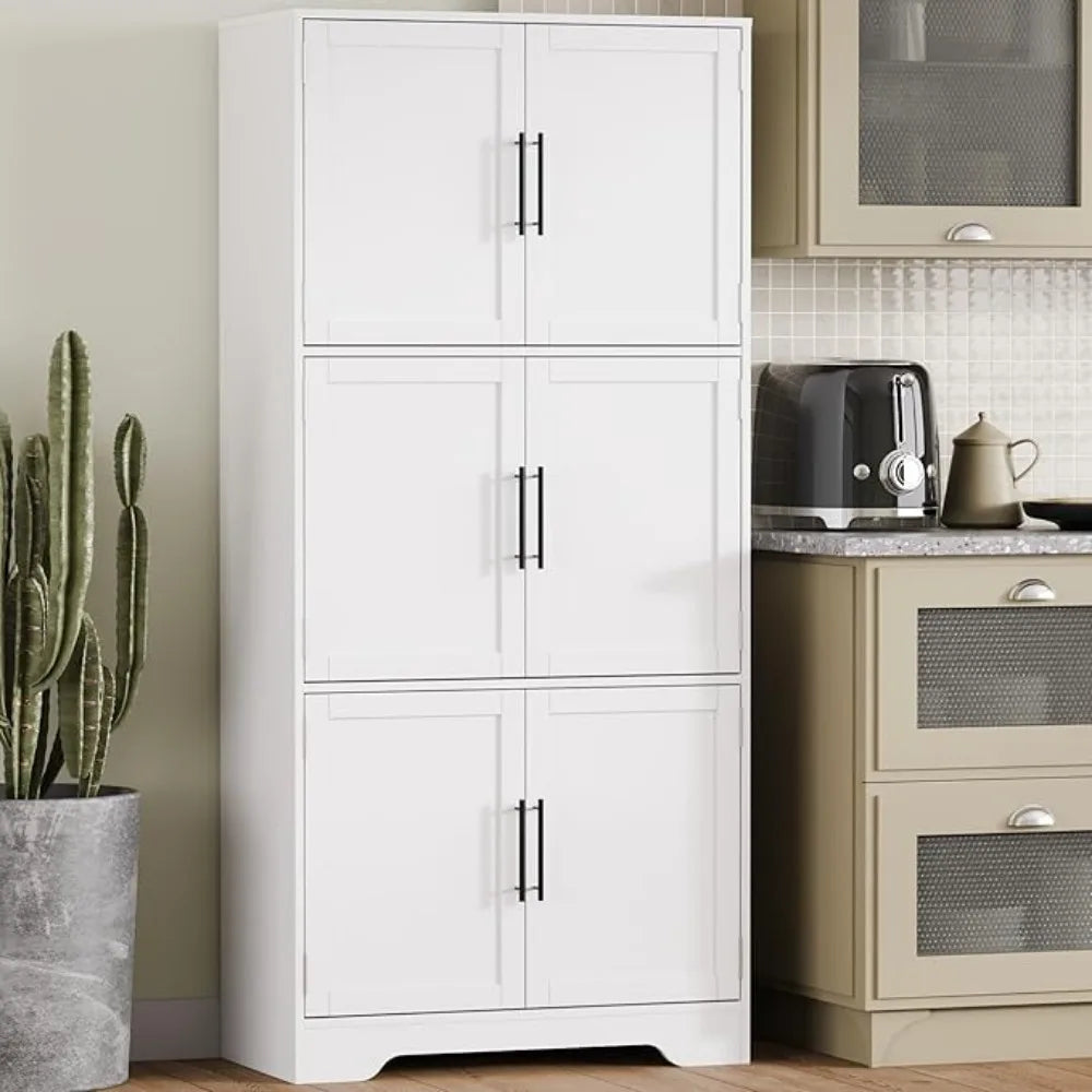 68.5" Kitchen Pantry Storage Cabinet, Cabinet with 6 Doors and 3 Shelves, Tall Food Pantry Cabinet, 4-Tier
