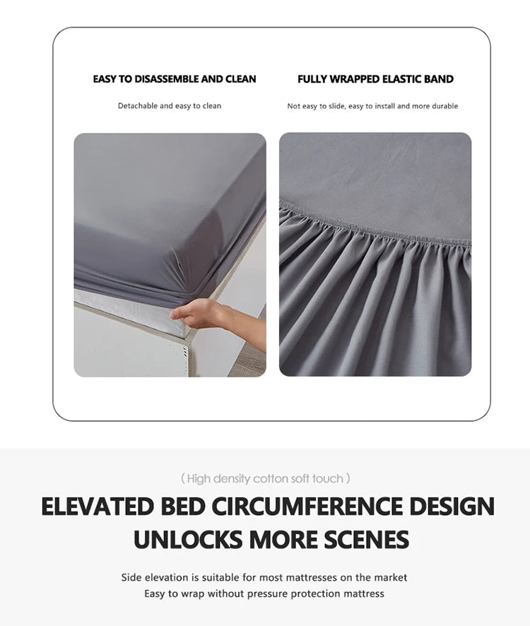 3/4pcs Solid Beding Set, Waterproof Fitted sheet & Bed Sheet & Pillowcases Soft, Queen, KIng, Full, Twin Size, White and Gray