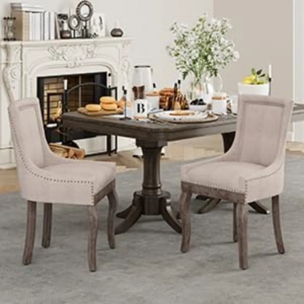 Abric Vintage Upholstered Side Chairs Set of 6, Farmhouse Solid Wood Kitchen Dining Room Chairs with Nailheads Legs