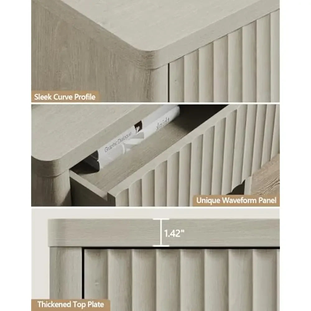 Night Stand Set of 2 Nightstands with Drawer Storage Bed Side Table End Table Large Modern Wood Wide Bedside Stand Mid