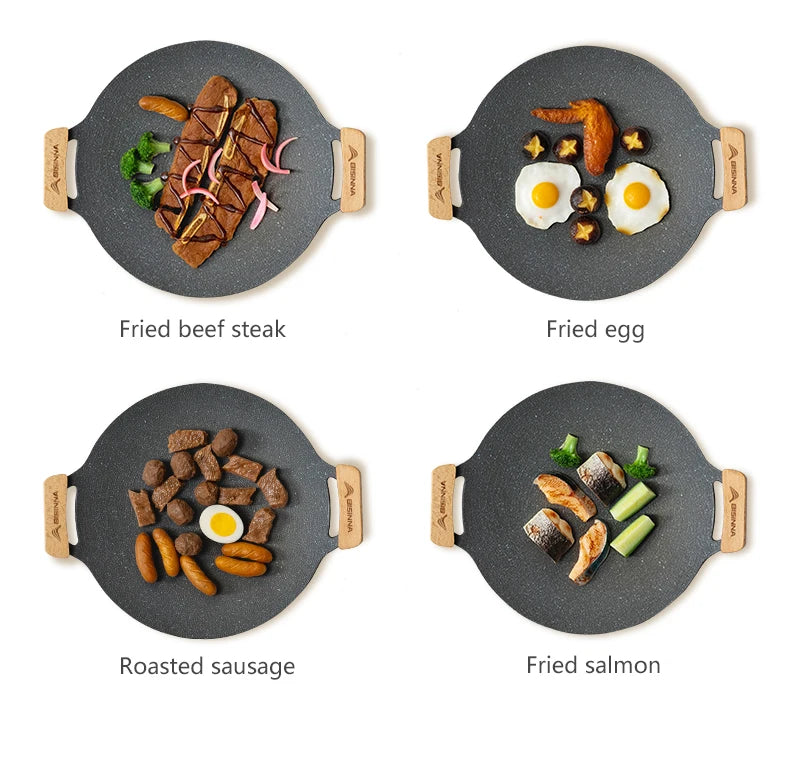 BISINNA 34CM Outdoor BBQ Grill Pan Non Stick Stovetop Baking Tray Korean Roastig Grill Plate Camping Equipment