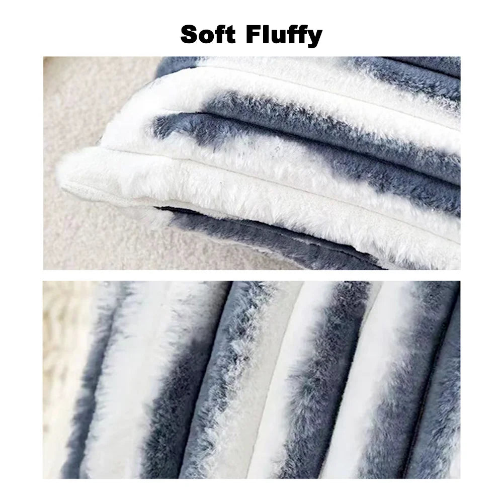 1pc Double-Sided Faux Fur Plush Cushion Cover for Sofa Fuzzy Striped Soft Throw Decorative Pillow Covers for Couch or Bedroom