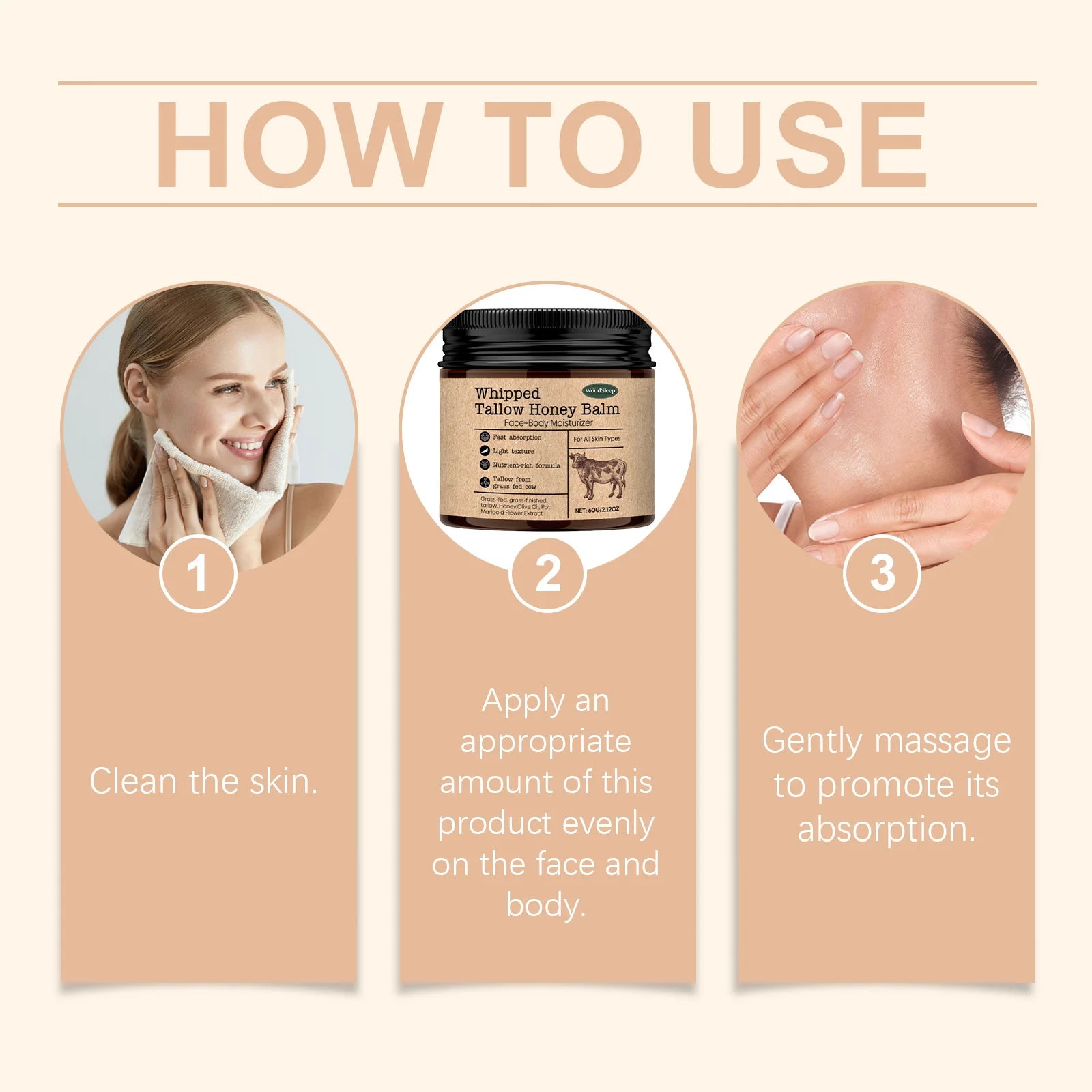 WoodSleep Beef Tallow Paste Deeply Moisturizer Brightening Wrinkle Remover Grass Fed Tallow Wild Honey Face Body Cream Skin Car