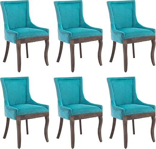 Abric Vintage Upholstered Side Chairs Set of 6, Farmhouse Solid Wood Kitchen Dining Room Chairs with Nailheads Legs