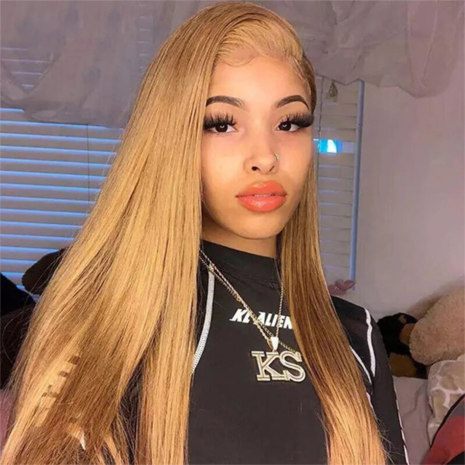 27 Honey Blonde Wig Human Hair Wig 13x4 HD Transparent Lace Front Human Hair Wigs Pre plucked Straight Human Hair Wig For Women
