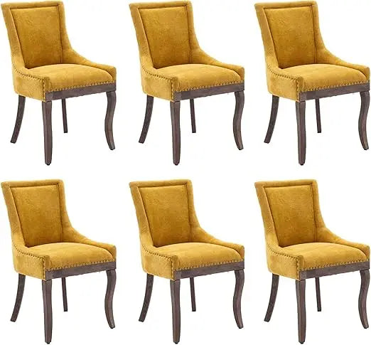 Abric Vintage Upholstered Side Chairs Set of 6, Farmhouse Solid Wood Kitchen Dining Room Chairs with Nailheads Legs