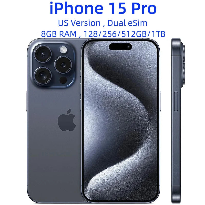 Unlocked iPhone 15 Pro 128/256/512GB 1TB ROM Dual eSIM 8GB RAM 6.1" Original Super Retina OLED Face ID NFC A16 15Pro 5G Phone