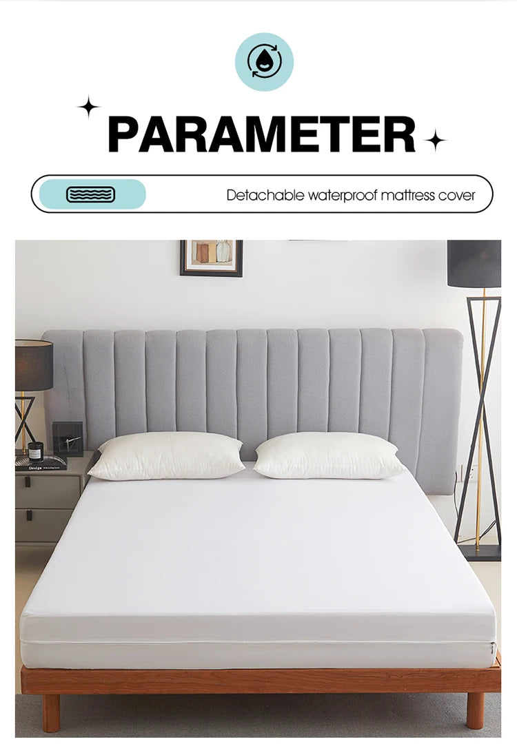 Waterproof Mattress Protector with Zipper Soft & Breathable Noiseless Mattress Cover for Single or Double Bed, Queen/King Size