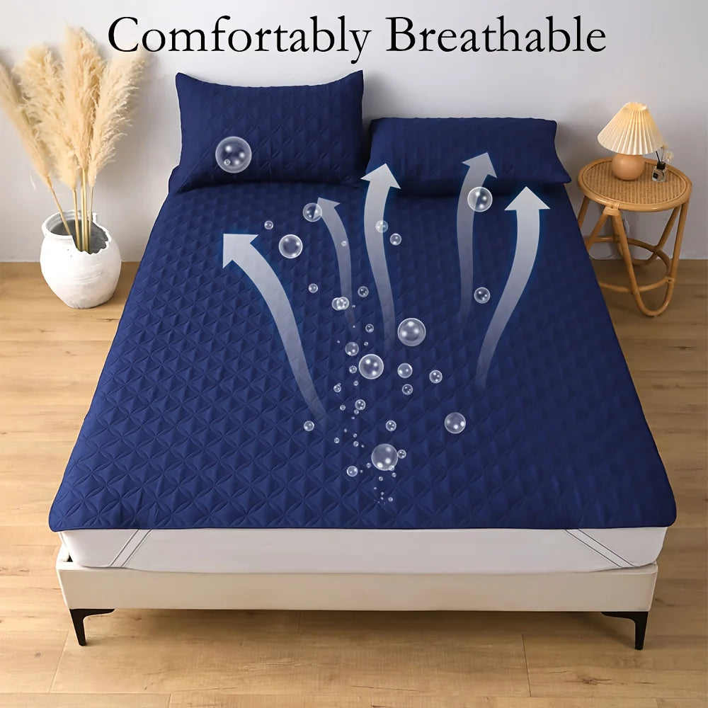 Waterproof Mattress Protector Cover with Elastic Band Soft Breathable Mattress Pad for Bed Grey/White/Green/Blue