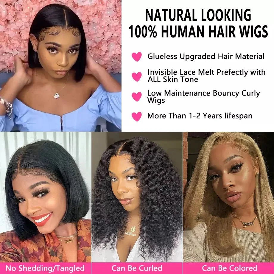 BB face Human Hair Bob Wigs 13x4 HD Lace Front Human Hair Wigs For Women Pre pucked Brazilian Straight Bob Lace Front Wigs 180%