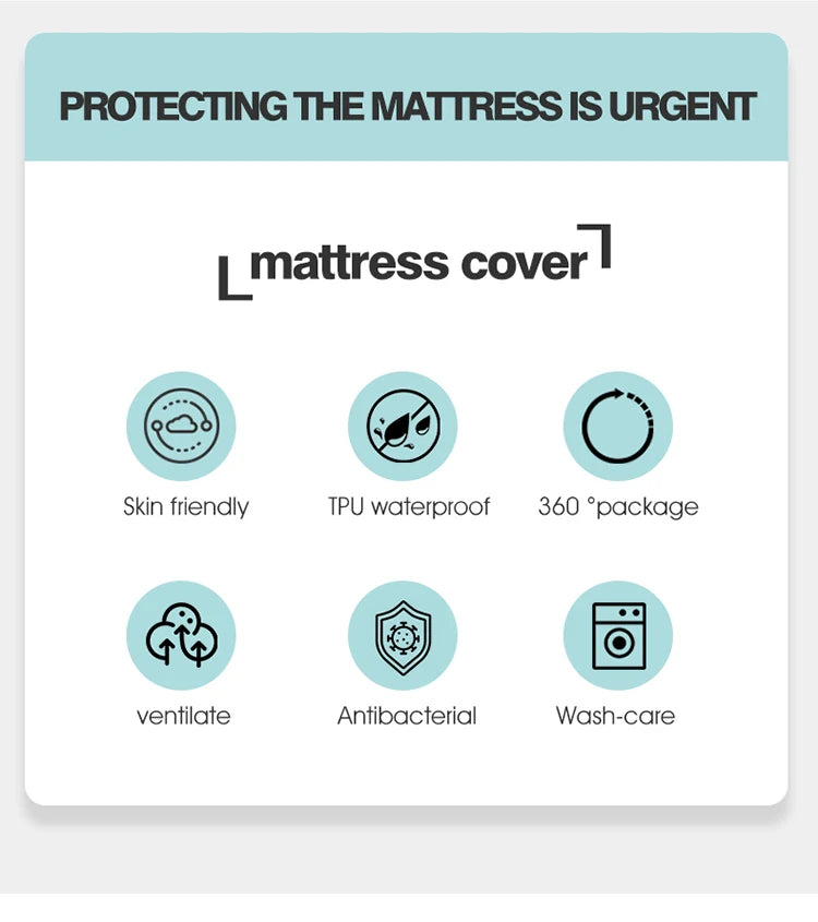 Waterproof Mattress Protector with Zipper Soft & Breathable Noiseless Mattress Cover for Single or Double Bed, Queen/King Size