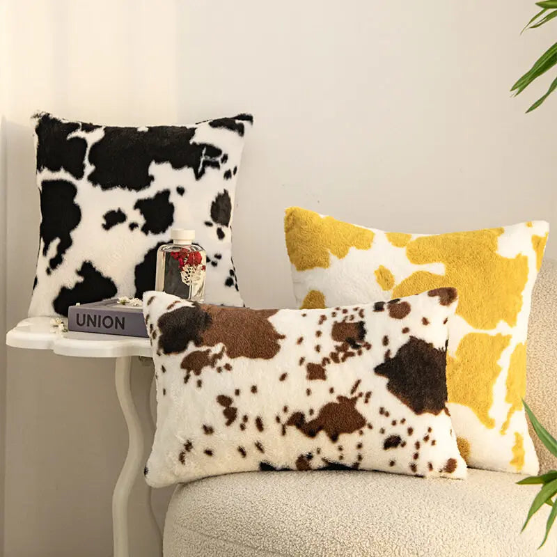 1pc Luxury Faux Fur Decorative Cushion Covers Cowhide Throw Soft Fluffy Plush Couch Throws Brindle Pillow Covers for Couch