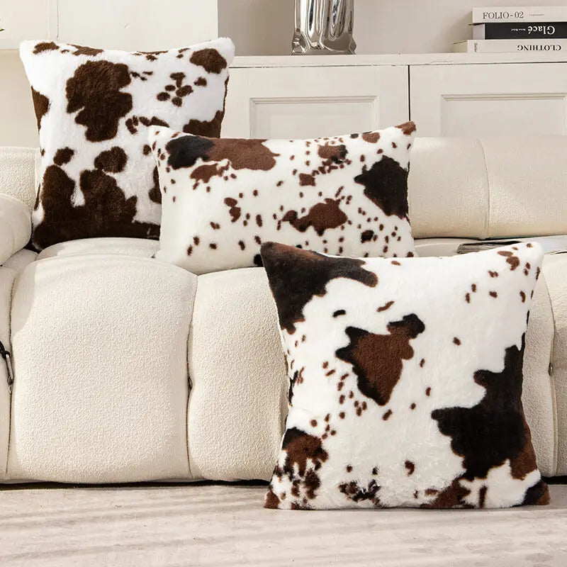 1pc Luxury Faux Fur Decorative Cushion Covers Cowhide Throw Soft Fluffy Plush Couch Throws Brindle Pillow Covers for Couch