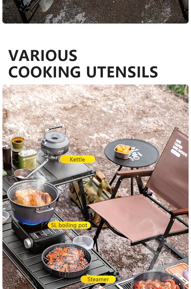 BISINNA Camping Cookware Set Outdoor Portable Tableware Pot Kettle Kitchen Equipment Frying Steaming Household Utensils Picnic