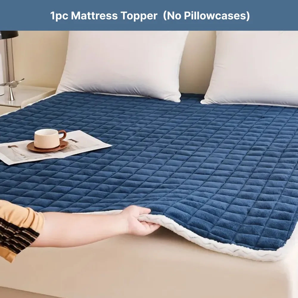 1pc Quilted Mattress Topper, Soft Velvet Milk Fiber Mattress Cover, Breathable Flannel, Anti-Slip, Machine Washable