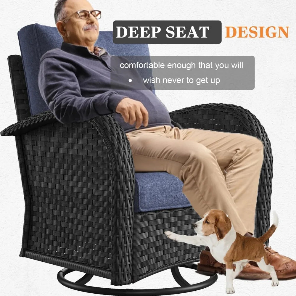 6 Pieces Patio Furniture Sets Wicker Rattan High Back Outdoor Swivel Rocking Chairs Set with 3-Seat Couch Ottomans and  Table