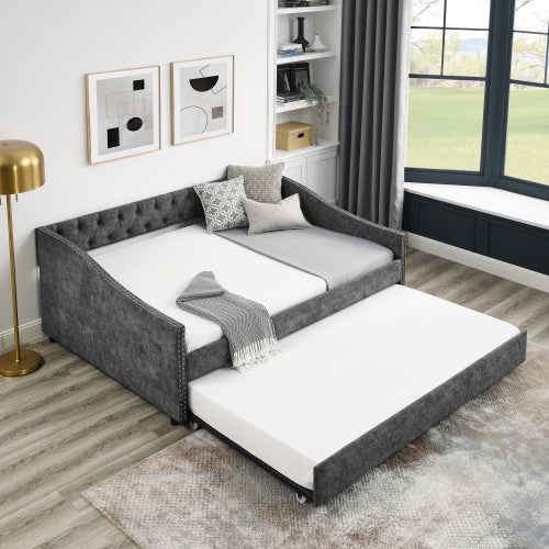 The Full-size Sofa Bed Features A Double-sized Upholstered Tufted Sofa Bed On Wheels Unavailable Platforms- Temu