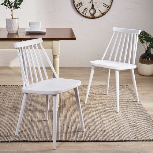 Farmhouse Spindle Back Dining Chairs, Set Of 2, White