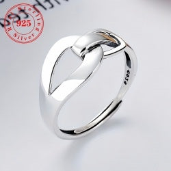 1pc Hypoallergenic Material S925 Silver Geometric Buckle Unique Simple And Generous Holiday Style Adjustable Split Ring Gift For Girlfriend About 2.4g