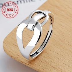 1pc Hypoallergenic Material S925 Silver Geometric Buckle Unique Simple And Generous Holiday Style Adjustable Split Ring Gift For Girlfriend About 2.4g