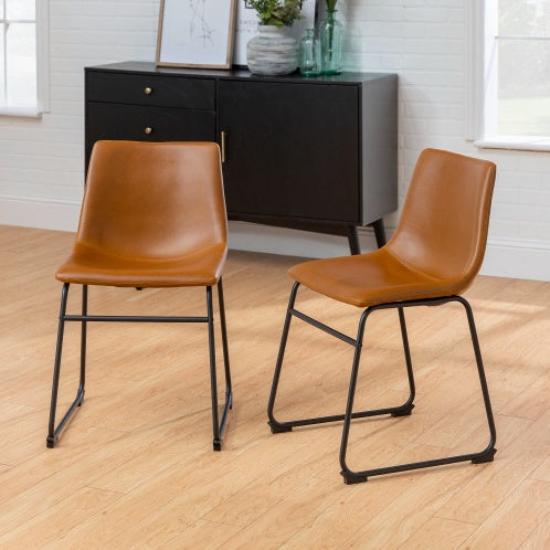 Industrial Faux Leather Dining Chairs, Set Of 2 Whiskey Brown