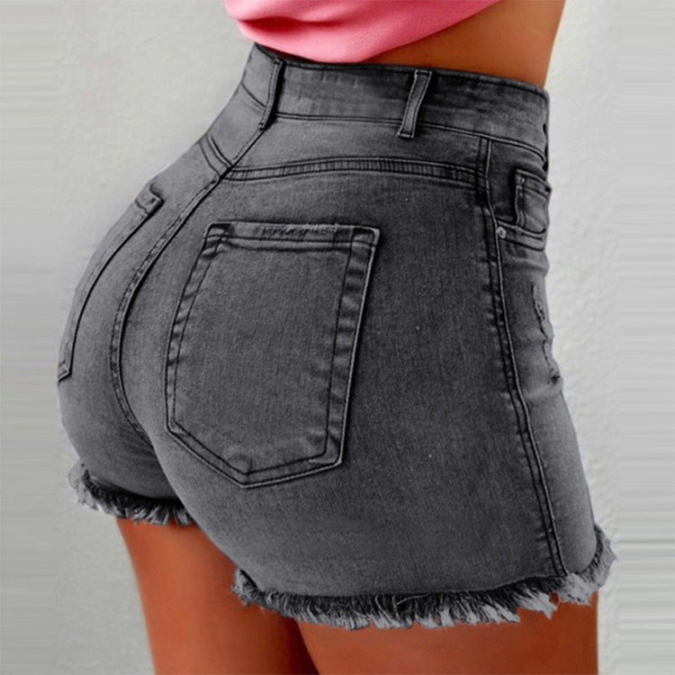 Fringe hole high waist hot pants