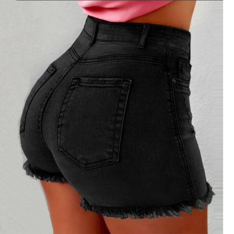 Fringe hole high waist hot pants