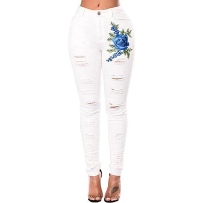 Women's Ripped Denim Pencil Jeans