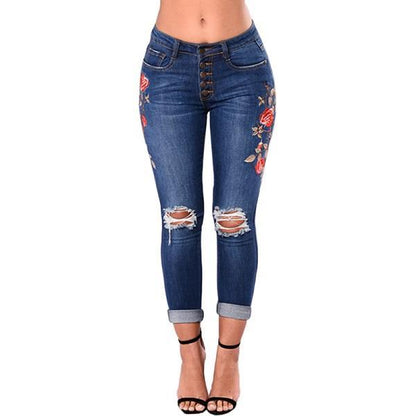 Women's Ripped Denim Pencil Jeans